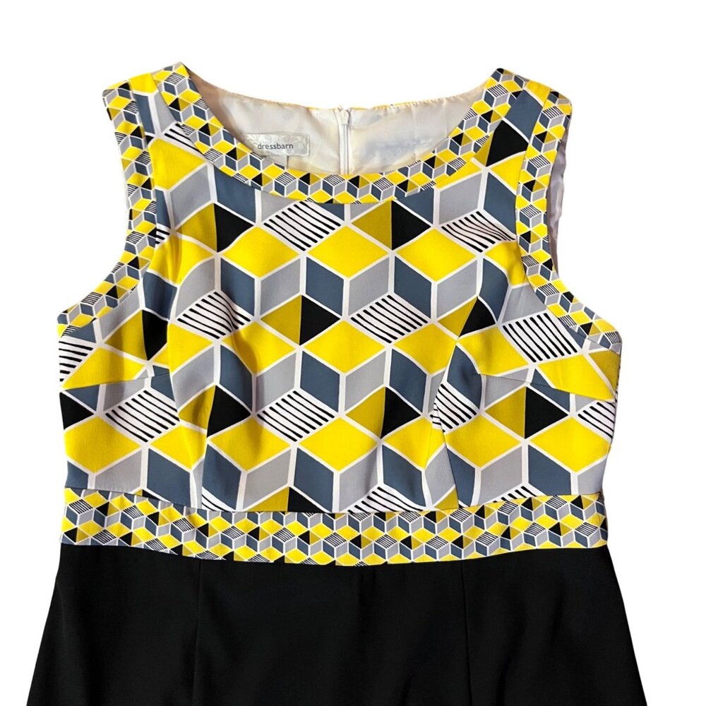 Dressbarn Womens 12 Sleeveless Black Yellow Geometric Dress Used - Picture 11 of 14